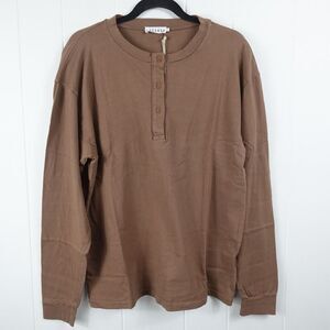 Lacausa Womens Brown Henley Shirt Organic Cotton Small